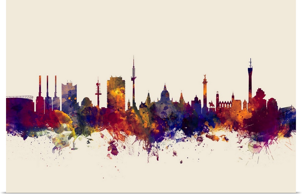 Watercolor art print of the skyline of Hannover, Germany