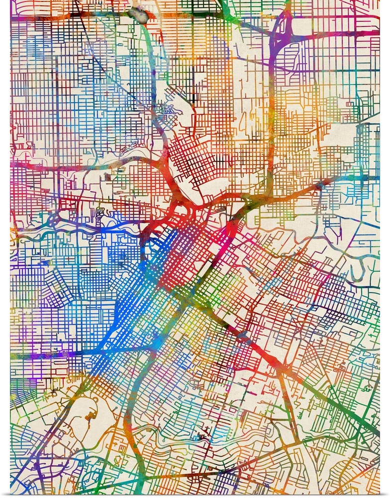 Contemporary colorful city street map of Houston.
