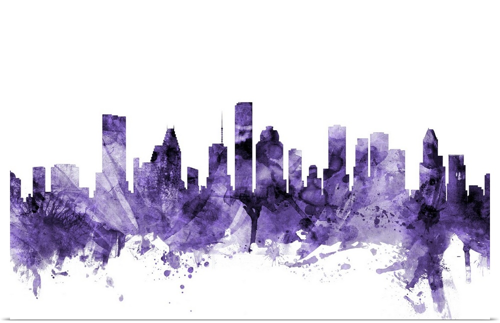 Watercolor art print of the skyline of Houston, Texas, United States