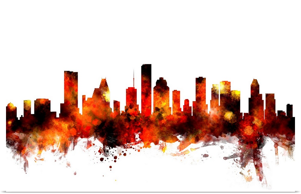 Watercolor art print of the skyline of Houston, Texas, United States.