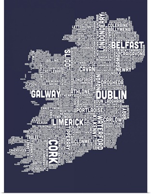 Irish Cities Text Map, Slate