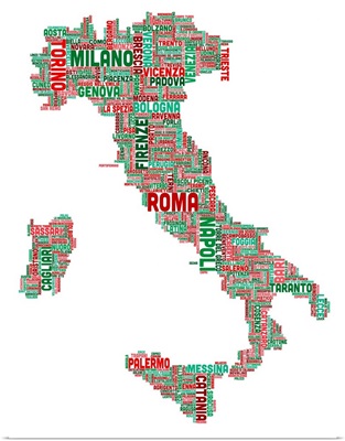 Italian Cities Text Map, Italian Colors on White