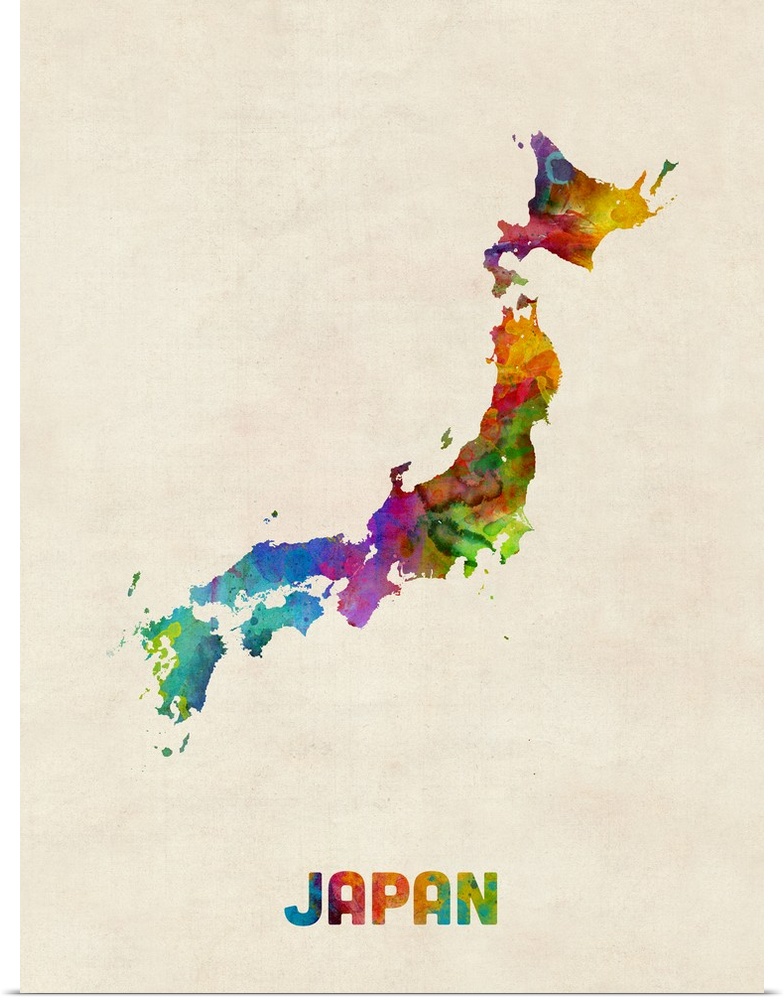 A watercolor map of Japan.