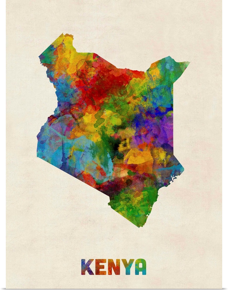 A watercolor map of Kenya