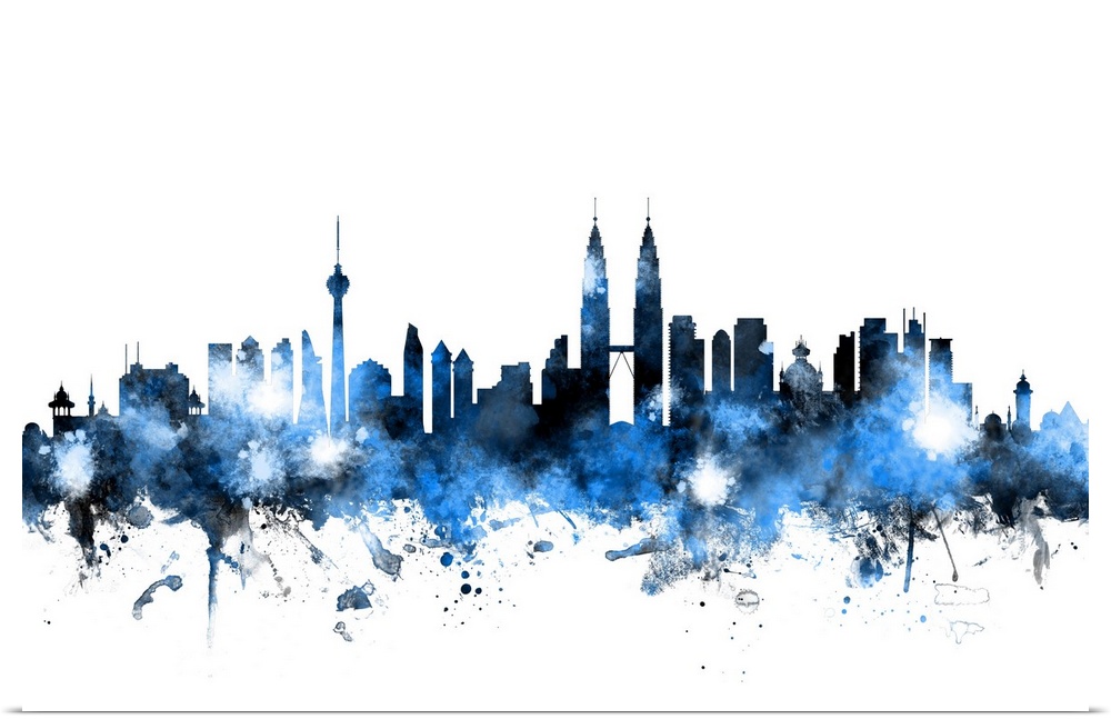 Watercolor art print of the skyline of Kuala Lumpur, Malaysia.