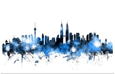 Kuala Lumpur Malaysia Skyline, Blue on White