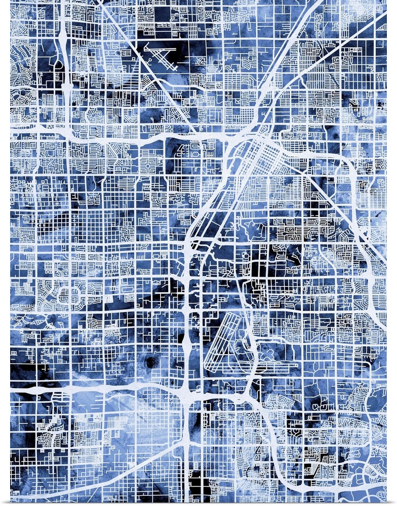 Contemporary watercolor city street map of Las Vegas.