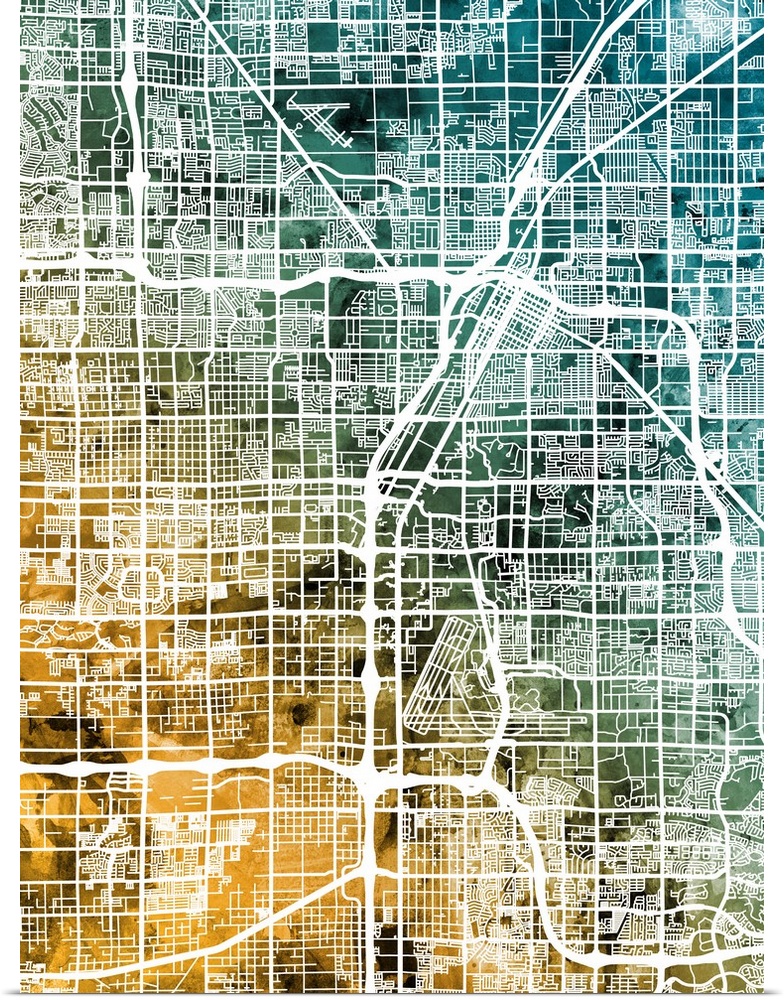 A watercolor street map of Las Vegas, Nevada, United States