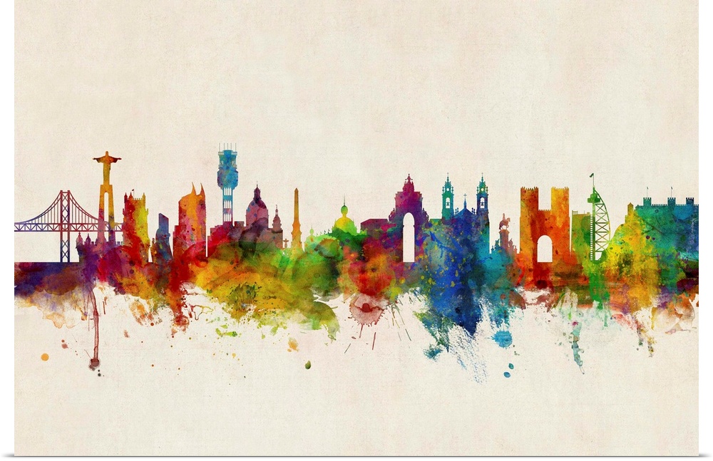 Watercolor art print of the skyline of Lisbon, Portugal