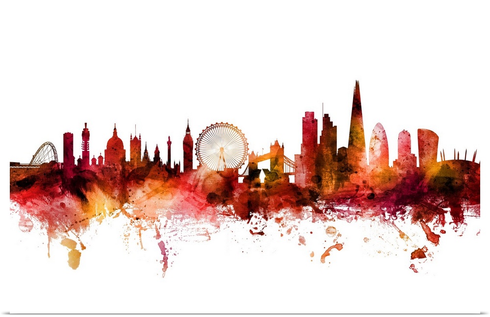 Watercolor art print of the skyline of the City of London, England