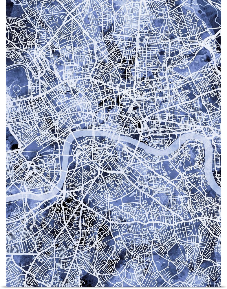 A watercolor street map of London, England