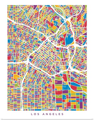 Los Angeles City Street Map, Multicolor