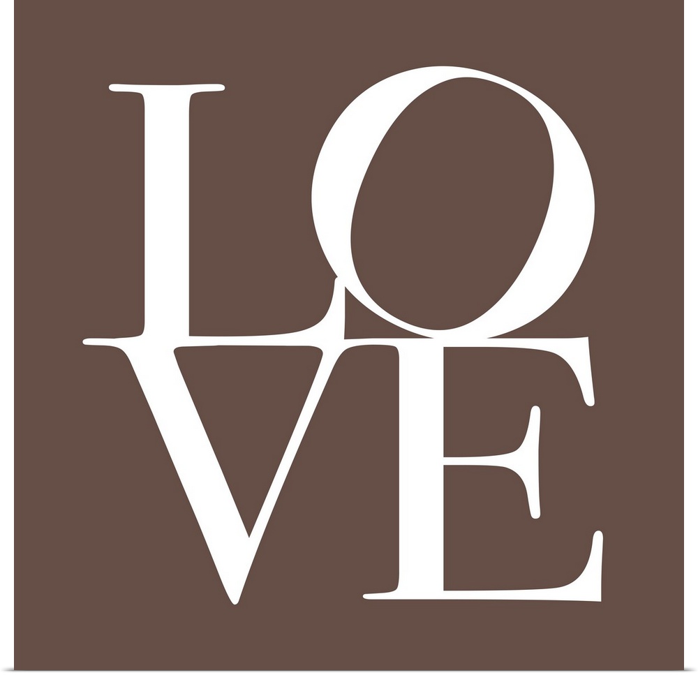 The word LOVE is written in large white text against a taupe background.