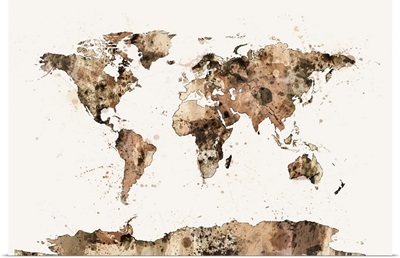 Map of the World Map Sepia Watercolor