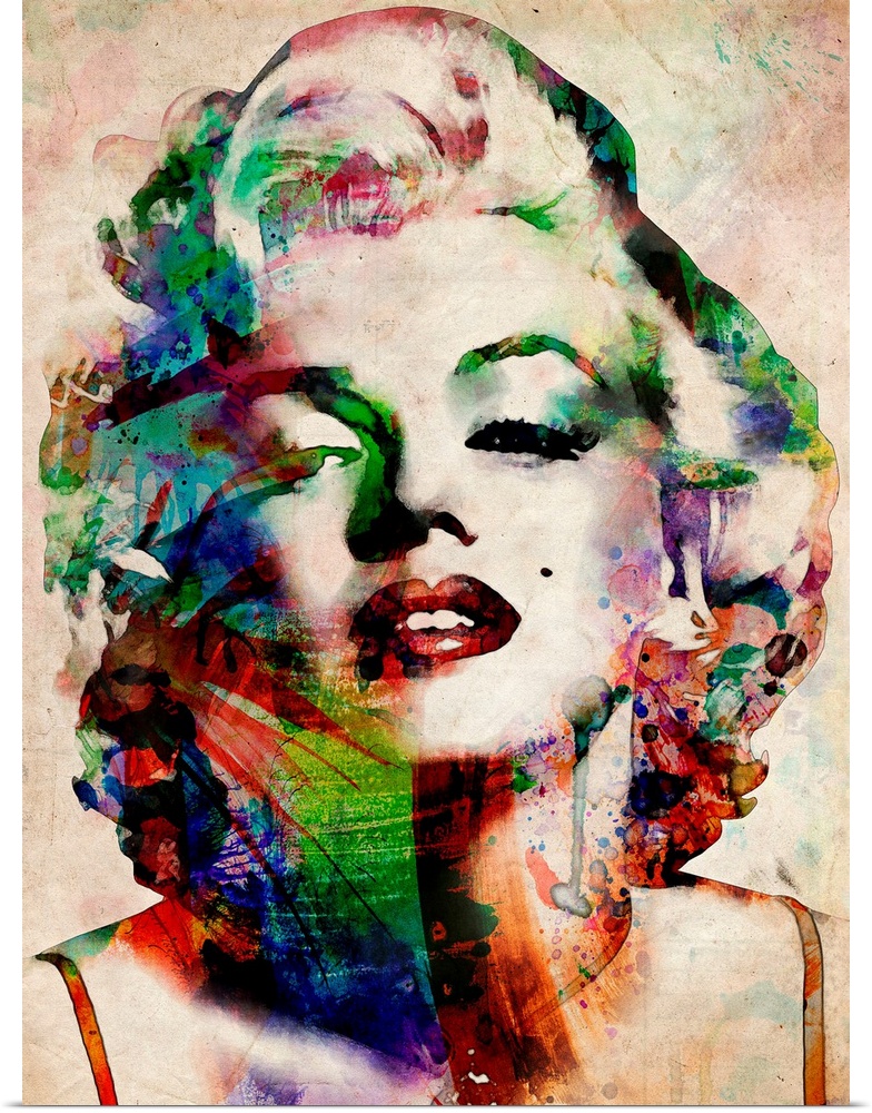 Contemporary art of Marilyn Monroe with abstract colors on a distressed background.