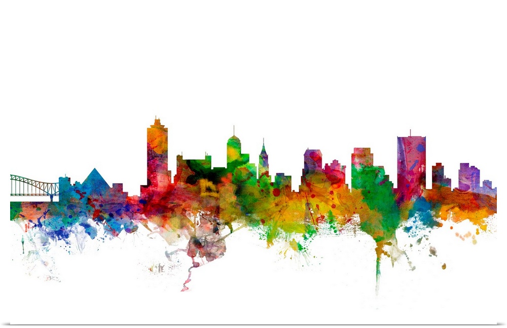 Watercolor artwork of the Memphis skyline against a white background.