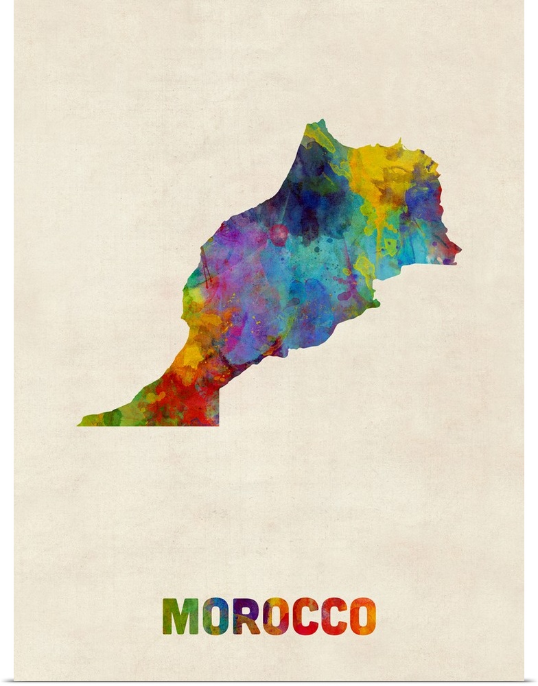 A watercolor map of Morocco