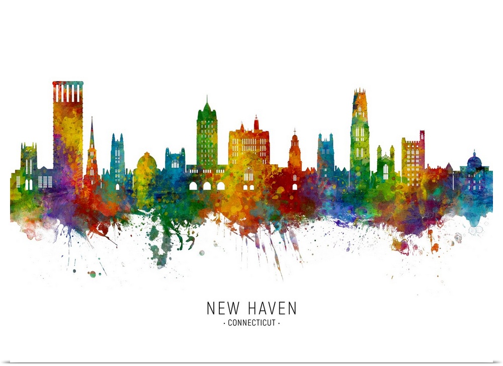 Watercolor art print of the skyline of New Haven, Connecticut York