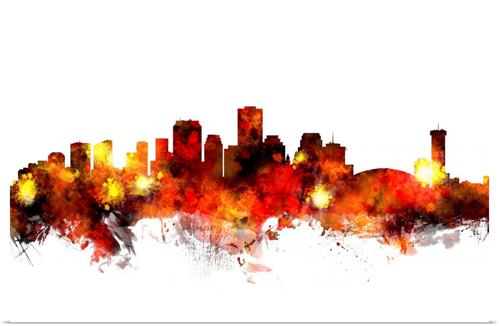 Red, yellow, orange, and black abstract skyline of New Orleans, Louisiana