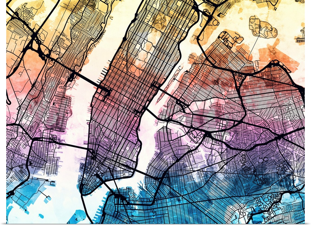 Contemporary colorful city street map of New York City.