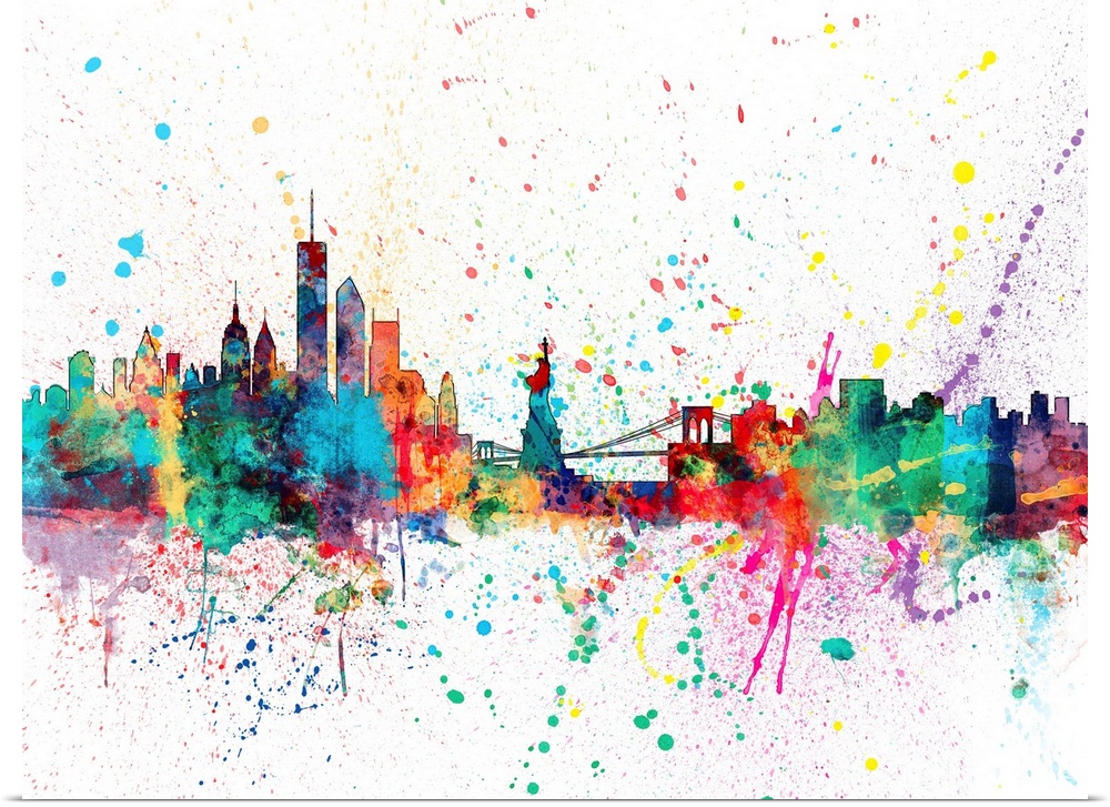 Contemporary colorful paint splash of the New York city skyline.