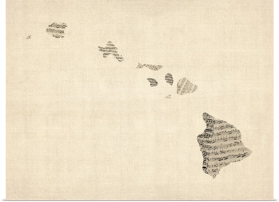 Old Sheet Music Map of Hawaii