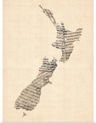 Old Sheet Music Map of New Zealand