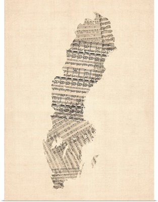 Old Sheet Music Map of Sweden