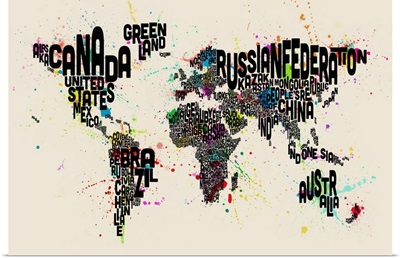 Paint Splashes Text Map of the World, Black Letters