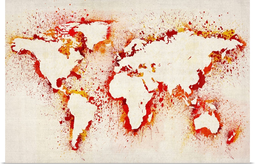 Map of the world that has been created using a template and spray paint.