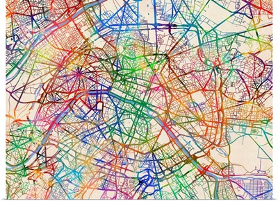 Paris France Street Map, Multicolor