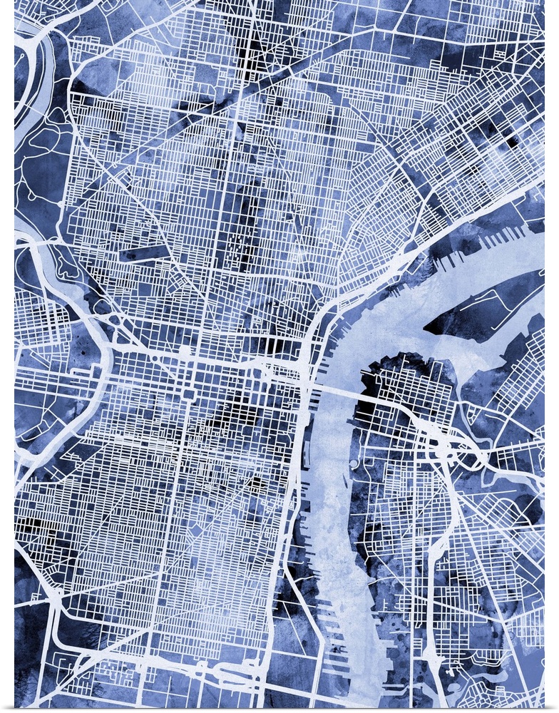 Contemporary colorful city street map of Philadelphia.