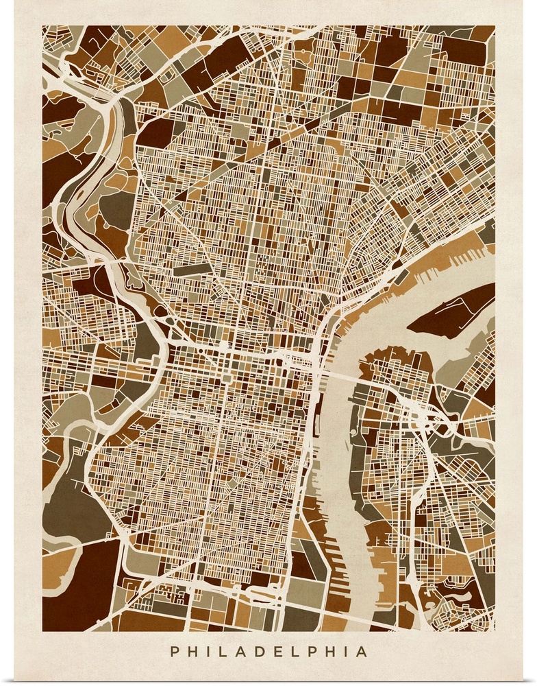 Art map of Philadelphia city streets.