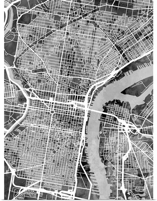 Philadelphia Pennsylvania Street Map, Black and White