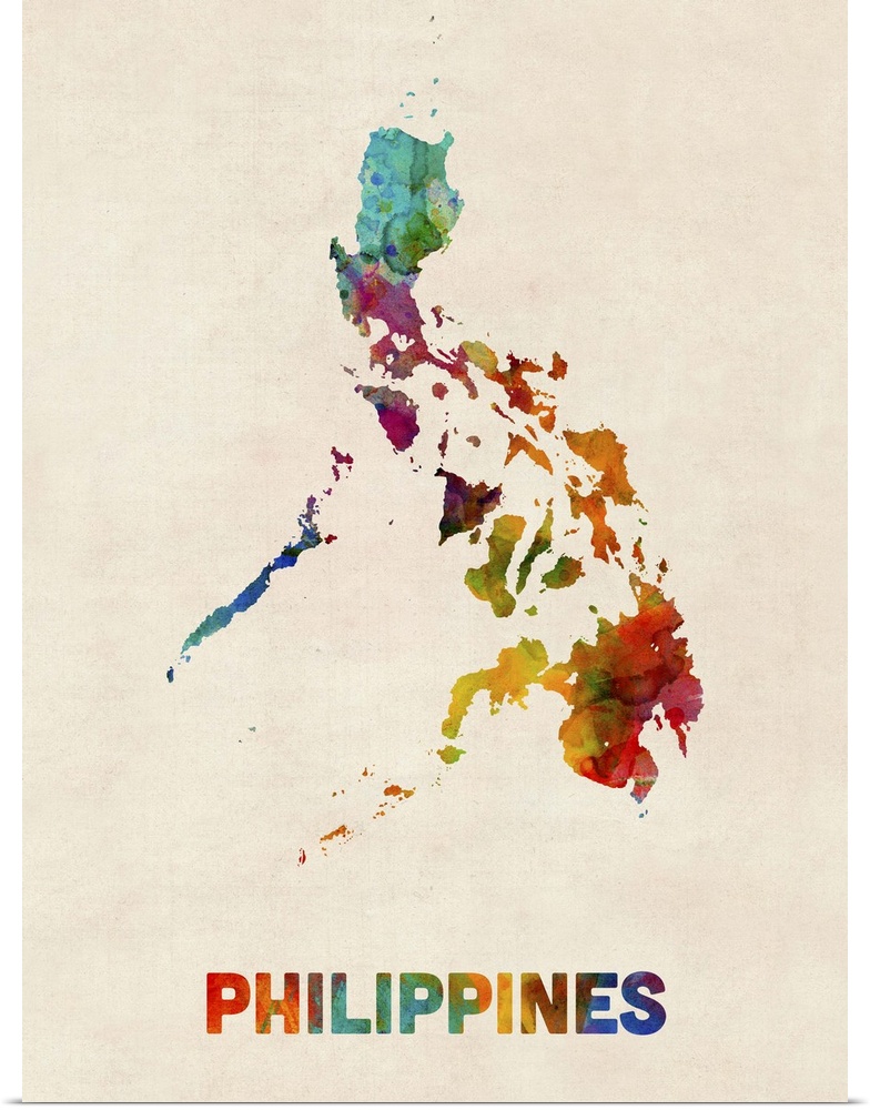 Contemporary watercolor map of the Philippines.