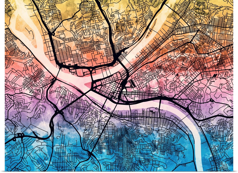 Contemporary colorful city street map of Pittsburgh.