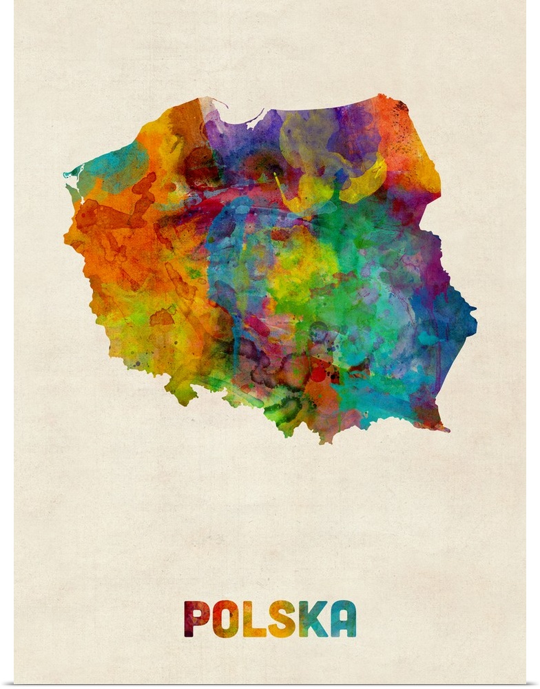 A watercolor map of Poland.