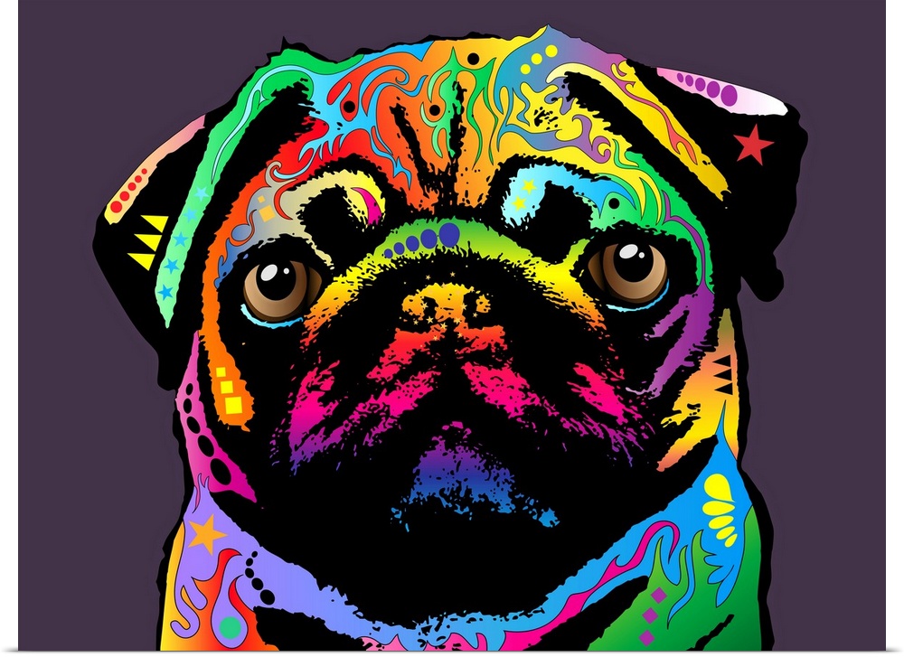 Pug Art Print Canvas. The pug is a toy breed of dog with a wrinkly, short-muzzled face, and curled tail. The pug breed has...