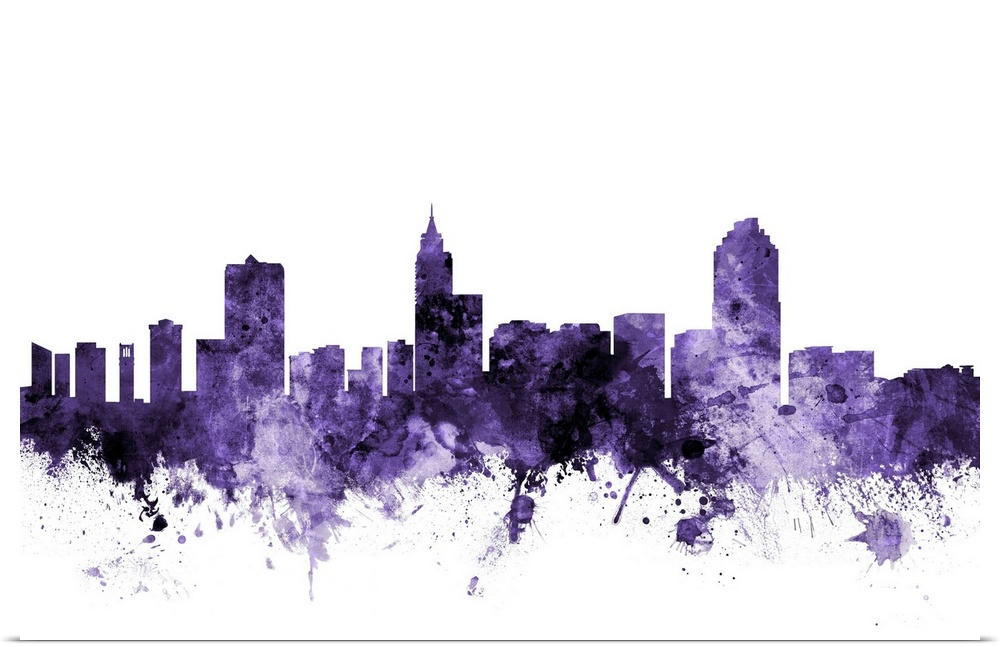 Watercolor art print of the skyline of Raleigh, North Carolina, United States