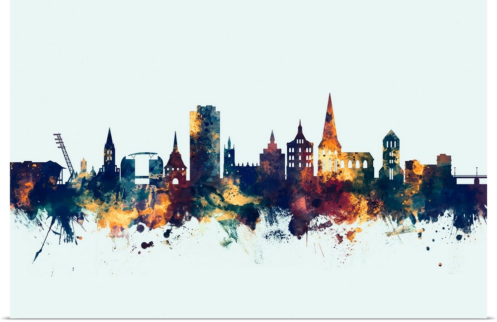 Watercolor art print of the skyline of Rostock, Germany