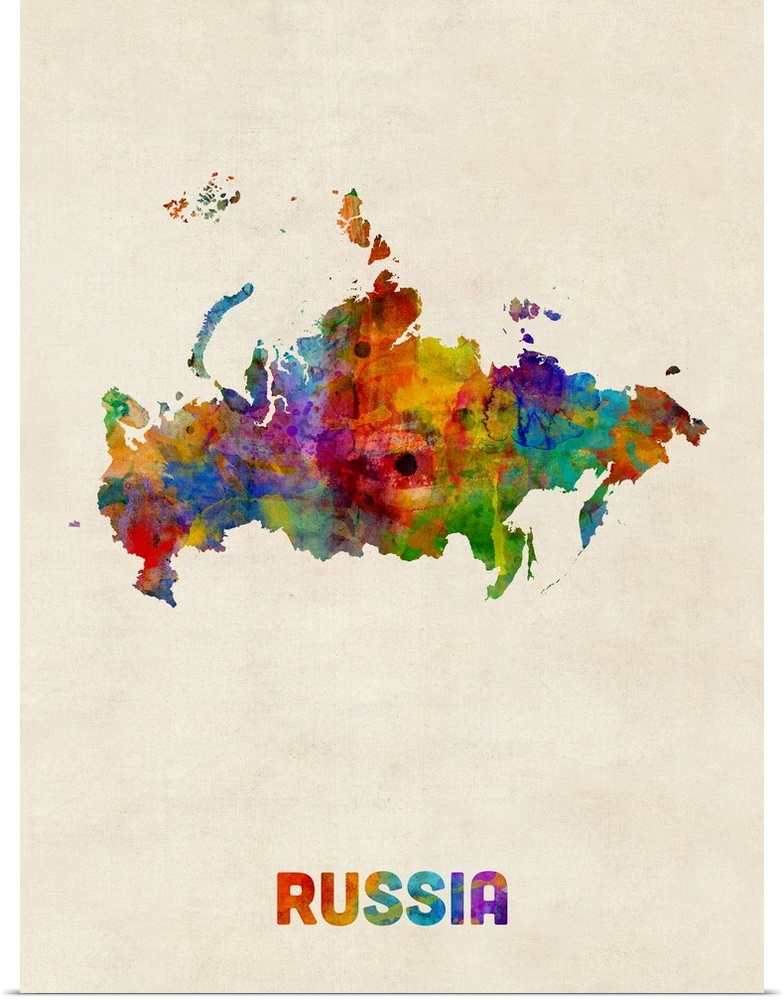 A watercolor map of Russia.