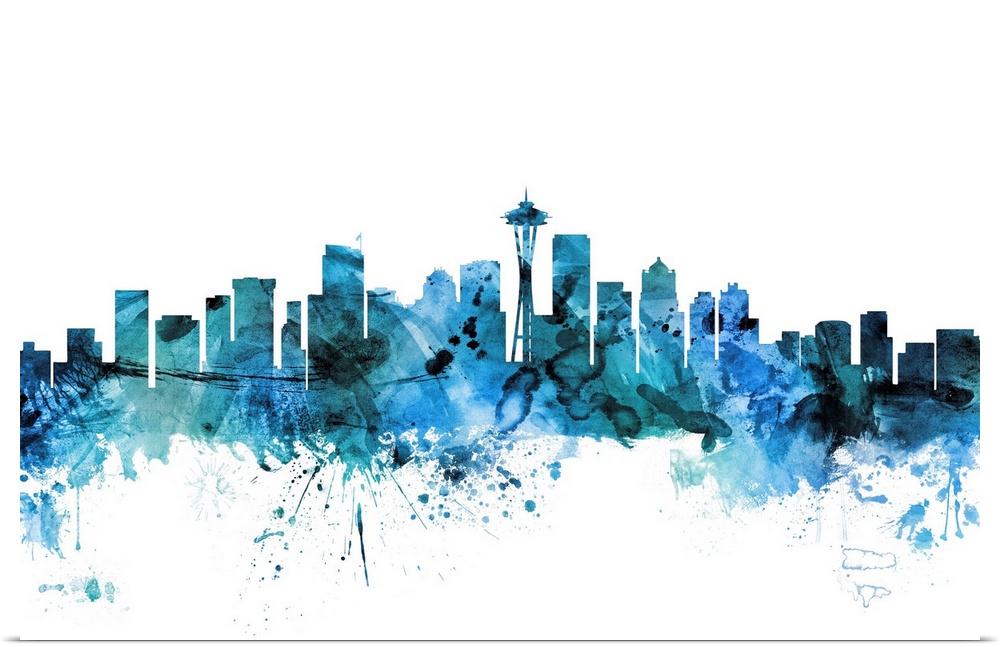 Watercolor art print of the skyline of Seattle, Washington, United States