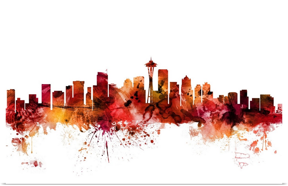 Watercolor art print of the skyline of Seattle, Washington, United States