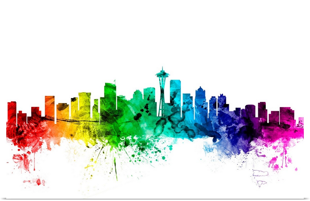Watercolor art print of the skyline of Seattle, Washington, United States.