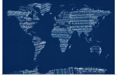 Sheet Music World Map, Blue