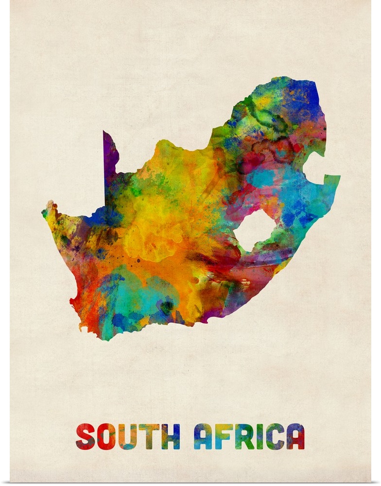 A watercolor map of South Africa.