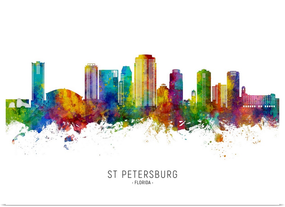 Watercolor art print of the skyline of St Petersburg, Florida
