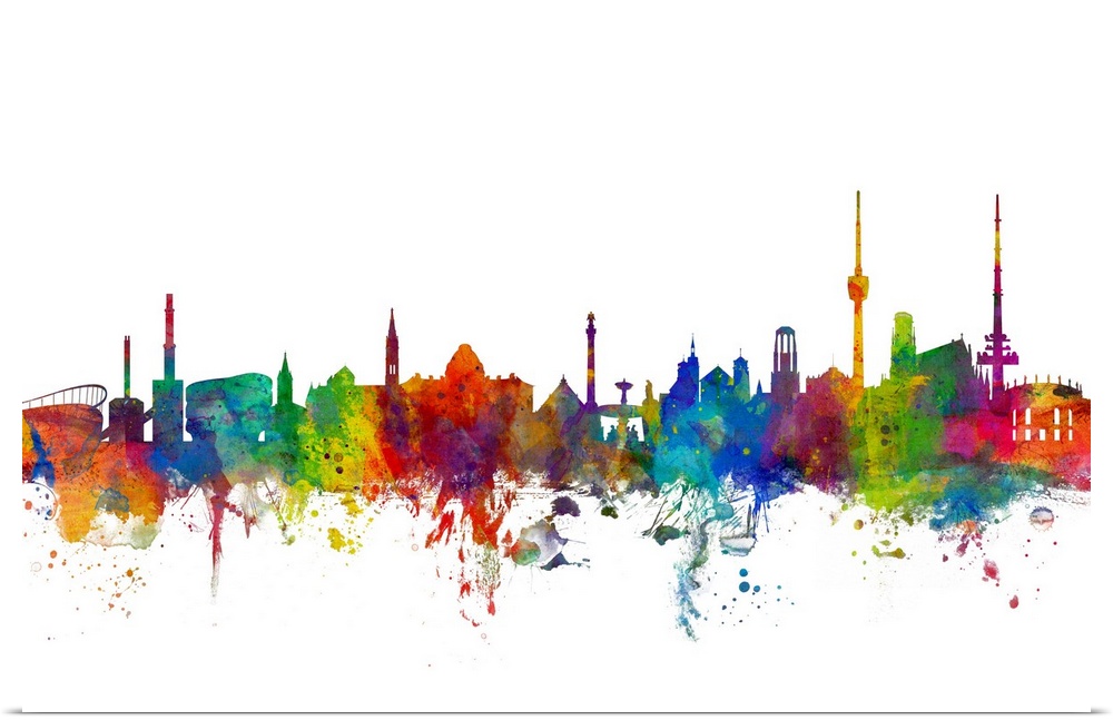 Watercolor art print of the skyline of Stuttgart, Germany