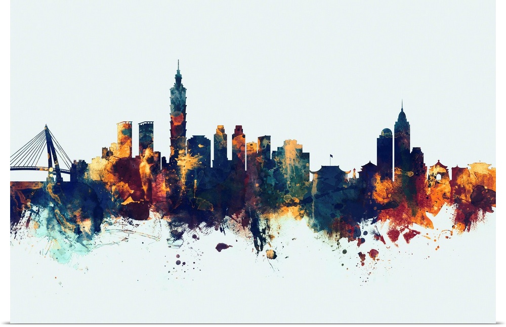 Watercolor art print of the skyline of Taipei, Taiwan