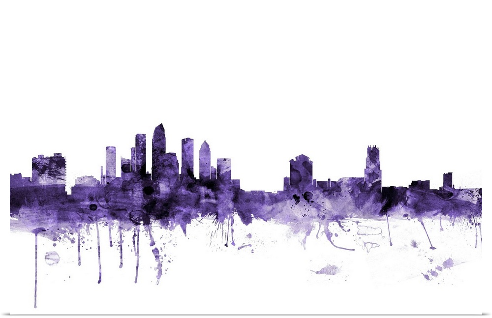 Watercolor art print of the skyline of Tampa, Florida, United States